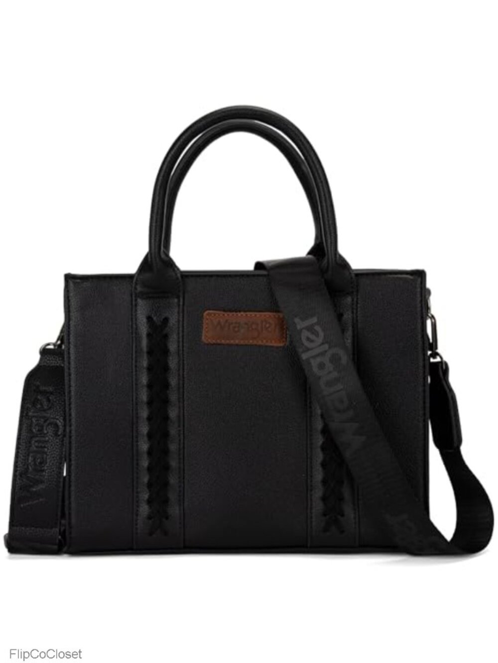Faux Leather Whipstitch Satchel Tote Bag with Adjustable Strap
